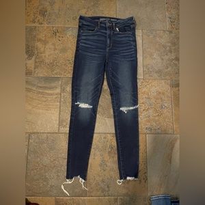 American eagle next level stretch super high-rise jean, size 6. Dark wash